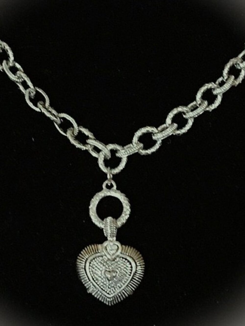 Judith Ripka-Style Heart Charm Toggle Necklace with Copper and Crystal Accents